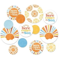 Big Dot of Happiness Here Comes The Son Baby Shower Decor, Boy Boho Giant Circle Confetti, Retro Sunshine Party Decorations - 27 Count