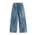 thumbnail image 3 of Tfken Child Little Girls Jeans Star Print Straight-Leg Elastic Waist Trendy Autumn Denim Pants Blue Size 5-6 T, 3 of 9