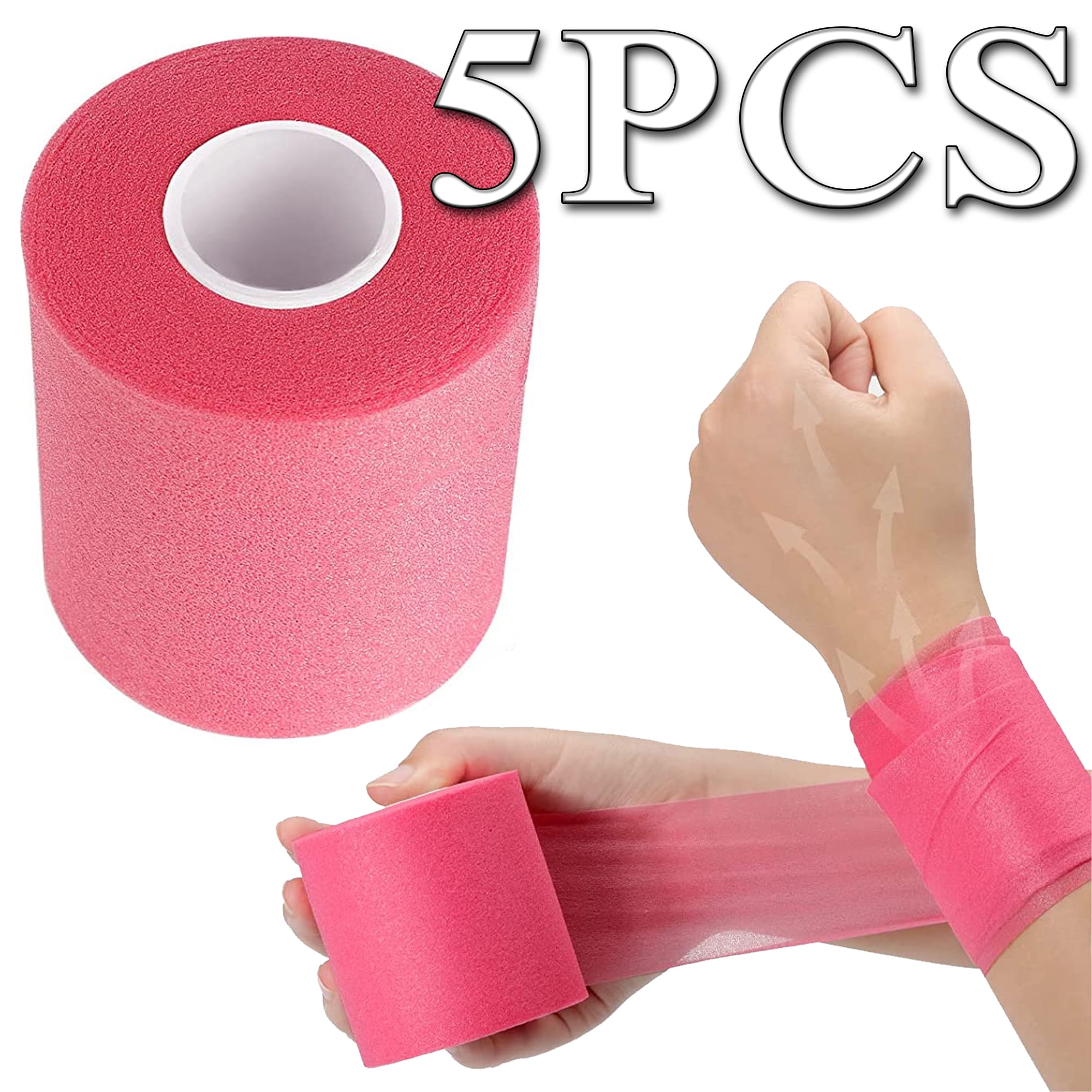 Elbourn 5 Pieces Athletic Pre Wrap Tape for Hair Foam Underwrap Tape