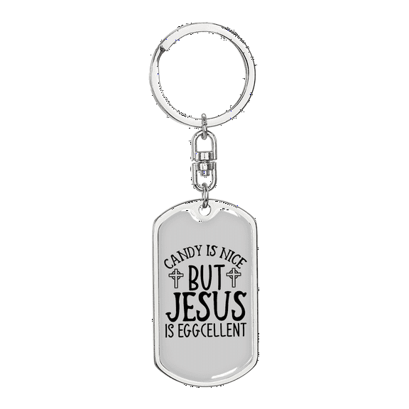 Jesus Is Eggcellent Stainless Steel or 18k Gold Premium Swivel Dog Tag Keychain