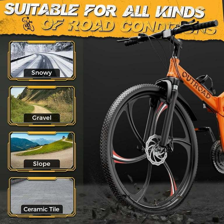 Outroad 26 Inch Folding Mountain Bike, 21 Speed Full