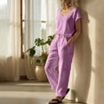 thumbnail image 5 of TAGOLD Womens Summer Jumpsuit Round Neck Short Sleeve Top Cargo Pants Solid Color Piece Set, 5 of 5