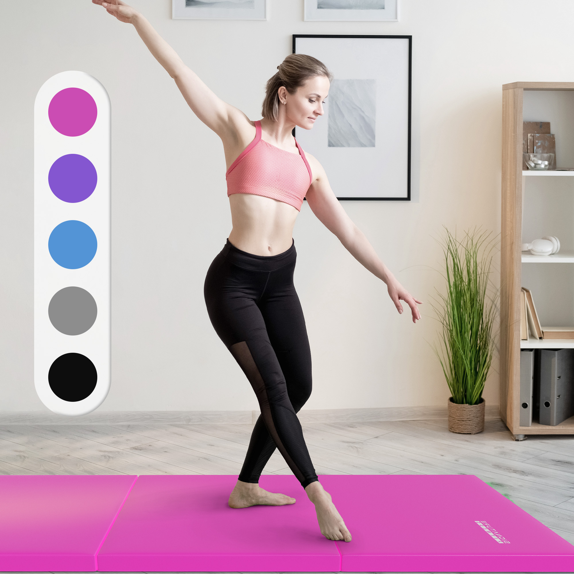 Sprint Demon Folding Exercise Mat, 2ft x 6ft Three Fold Exercise Mat with Carrying Handles for Yoga, MMA, Gymnastics and Home Gym Protective Flooring, 2-inch Thick, Pink