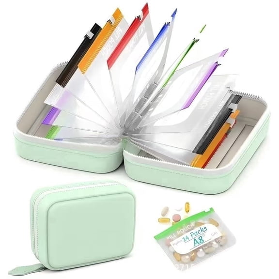 Portable Travel Pill Organizer with 14 Waterproof Labeled Medication Bags for Vitamins & Supplements