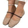 thumbnail image 5 of Xfvqtps Womens Flats Mary Jane Shoes Elastic Strap Slip on Hollow out Breathable Flat Shoes Square Toe Comfortable Soft Sole Khaki, 5 of 9