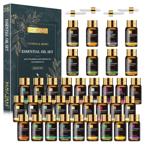 MAYJAM 35x5ml Essential Oil Set for Diffuser, Aromatherapy, Soap and Candle Making, Christmas Gift