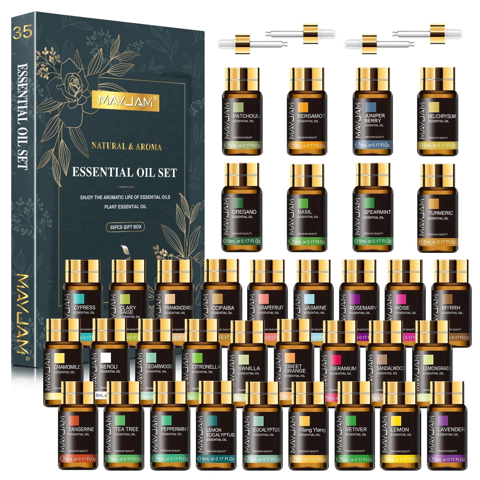 MAYJAM 35 x 5ML Essential Oil Gift Set, Long Lasting Assorted Variety Scents for Diffusers, Humidifiers, Relaxation, DIY Candle Soap, Bath Bomb Making, Christmas Holiday Gift