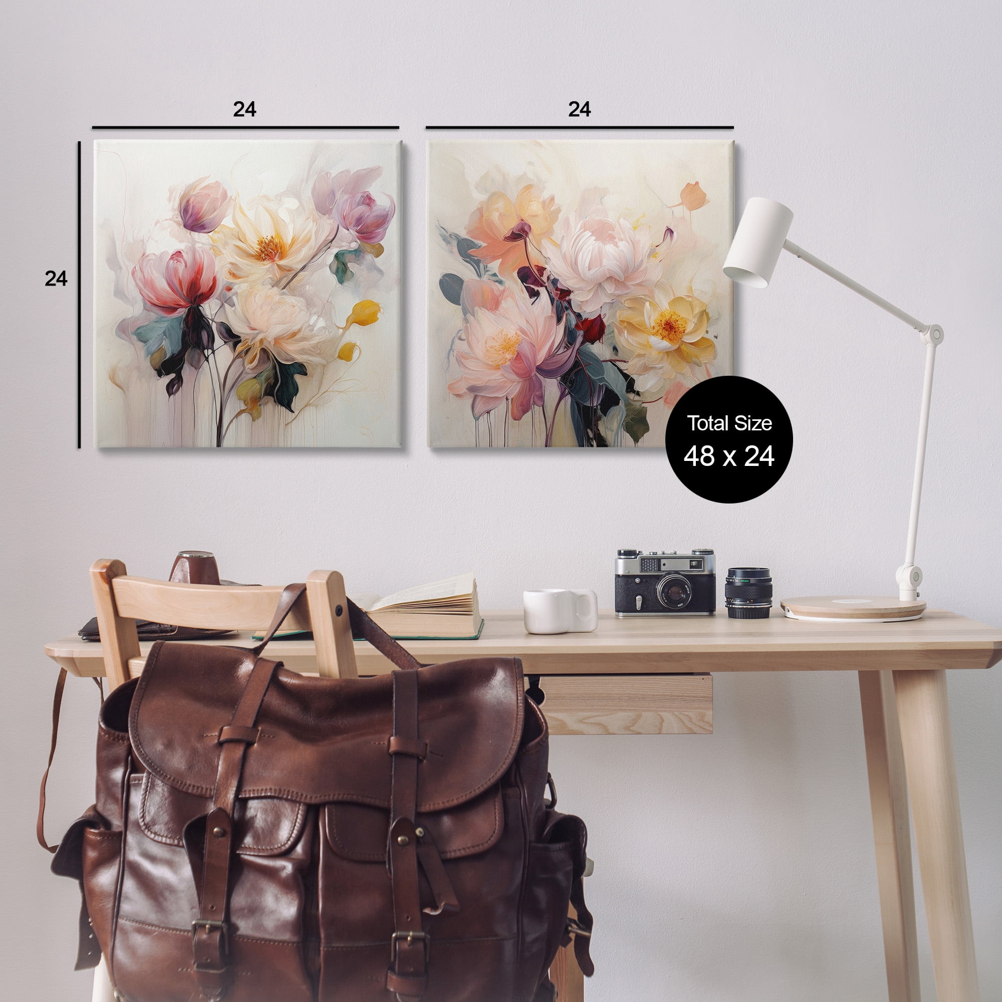 Stupell Industries Soft Blooms on Beige Botanical & Floral Painting Gallery Wrapped Canvas Art Print Wall Art, 24 x 24, Set of 2