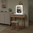 thumbnail image 4 of PULUOMIS 31.5'' Makeup Vanity Desk with Adjustable Brightness Square Mirror Light for Small Spaces, Vanity Desk with Drawers and Stool, 4 of 8