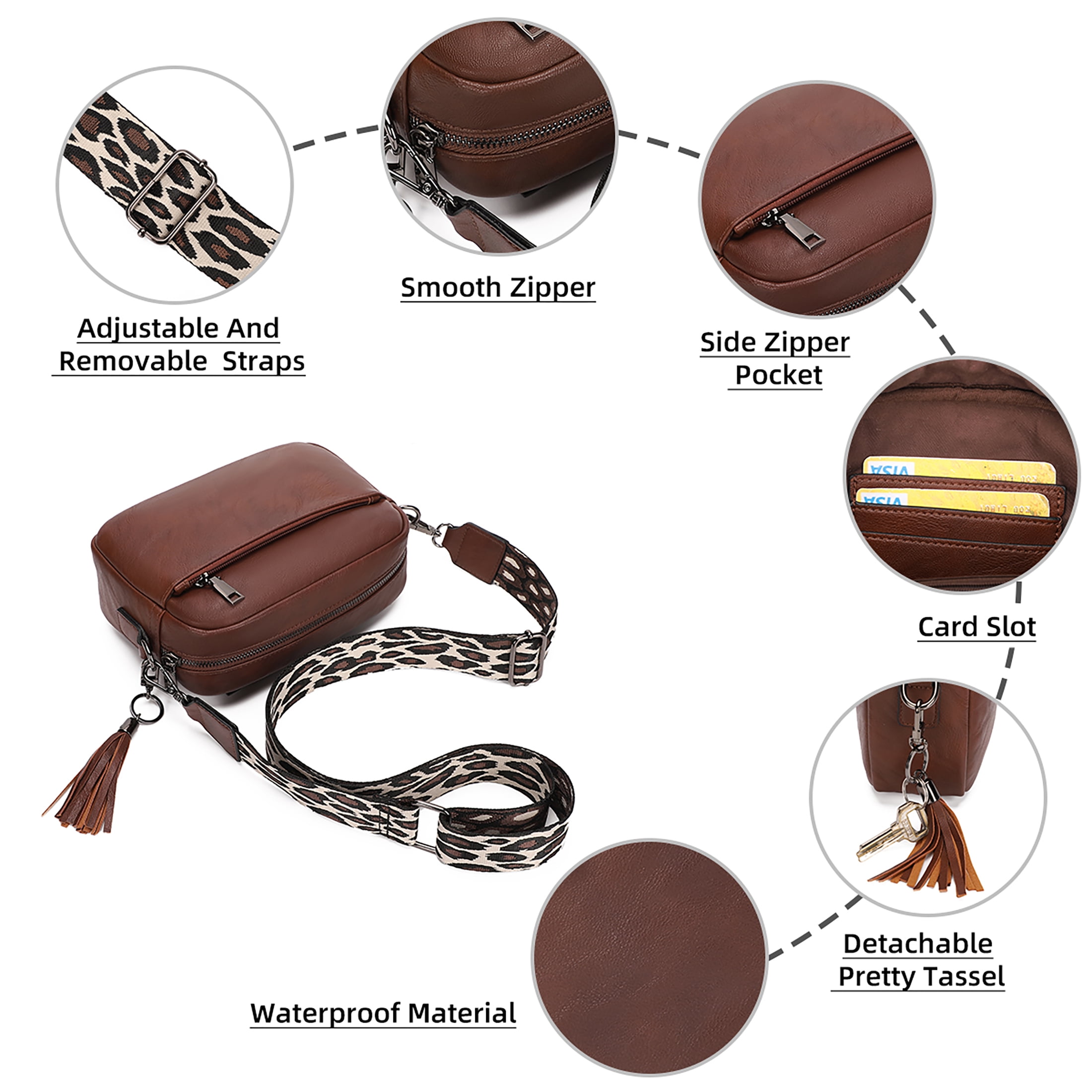 KL928 Small Crossbody Bag for Women Soft FAUX Leather Cell Phone Purse Wallet Purse with Wide Strap(Chestnut Brown)