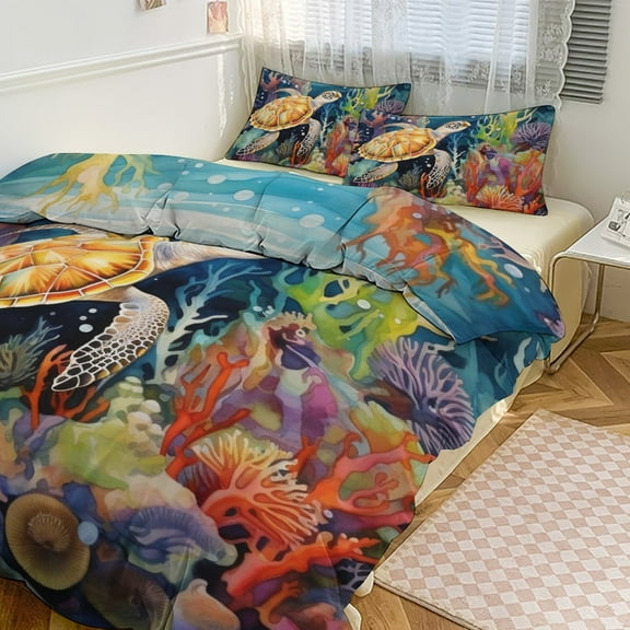 Ocean World Turtle Bedding Set with Zipper Closure for Girls & Boys