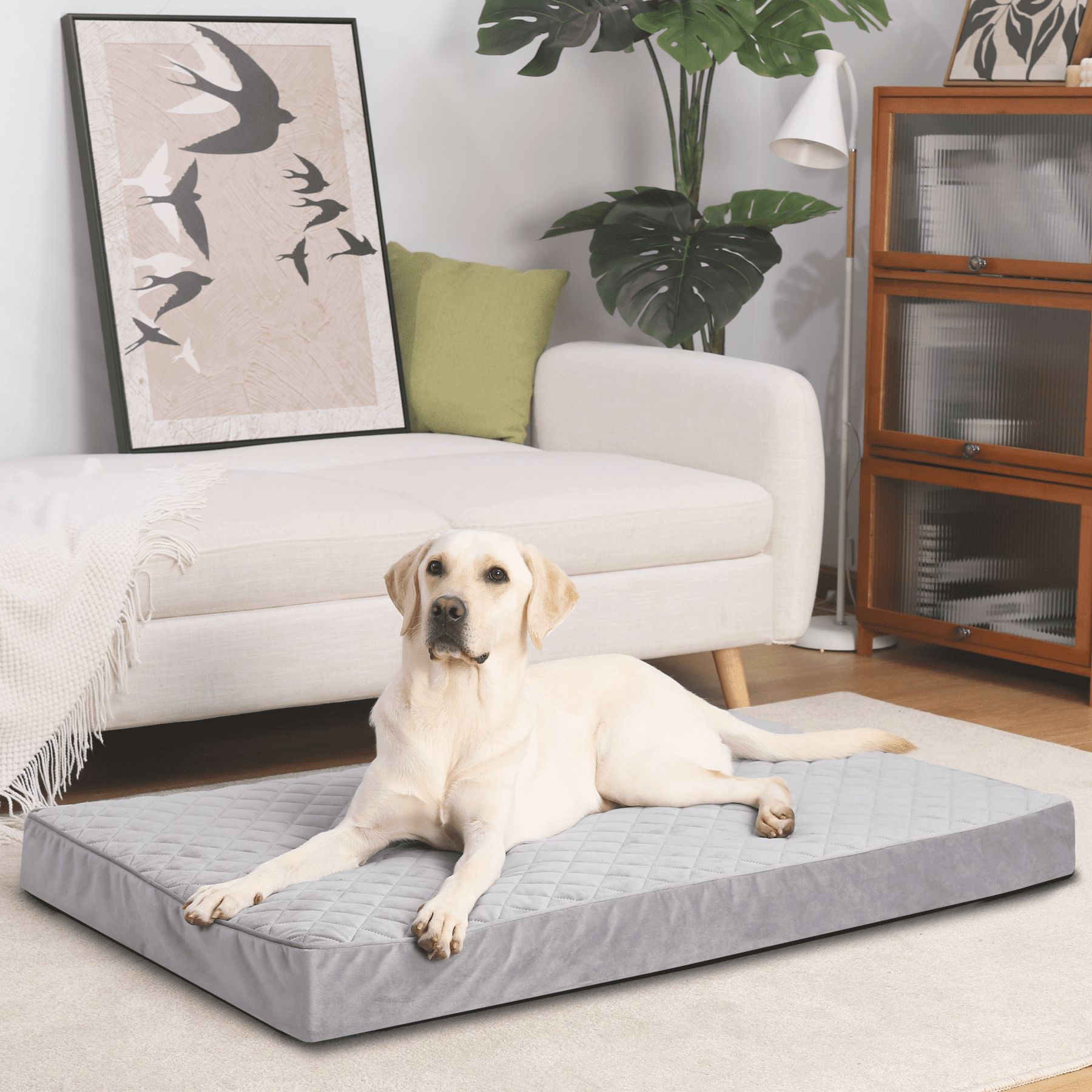 KSIIA 35" Waterproof Orthopedic Dog Bed for Large Dogs Orthopedic Dog Crate Bed with Removable Washable Cover