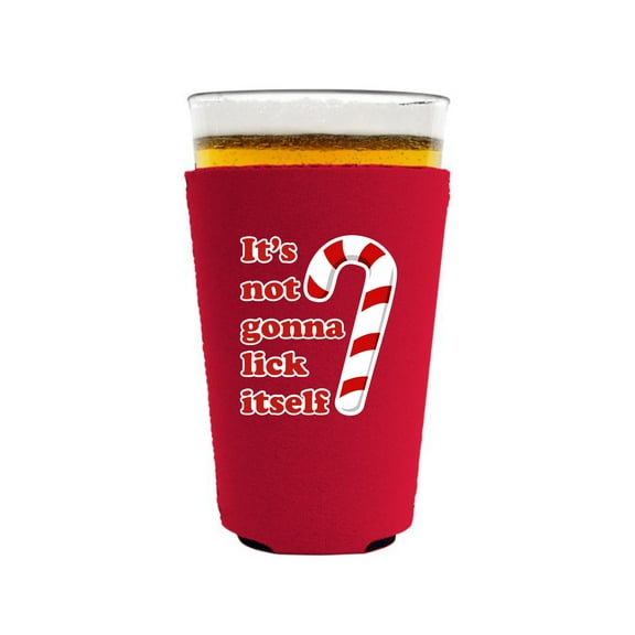 It's Not Gonna Lick Itself Candy Cane Pint Glass Coolie (Red)