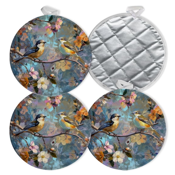 4 PCS Pot Holders for Kitchen,Potholders Sets with Hook for Oven,Cooking,Baking,Flowers And Birds In Soft Tones