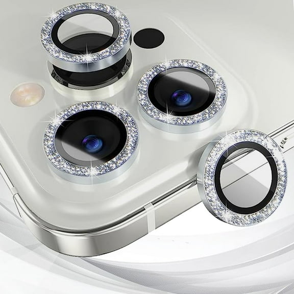 Compatible for iPhone 15 Pro/iPhone 15 Pro Max Camera Lens Protector, Tempered Glass Camera Cover Screen Protector Metal Ring Decoration Accessories IPhone 11 12 13 14 15 Pro Max (Silver - A)