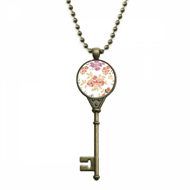 Pendentif Collier Clé Art Déco Peinture Fleur Pétale Chaîne Ornée