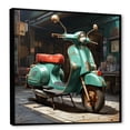 thumbnail image 2 of Designart "Scooter on the Streets in Green" Transportation Framed Wall Art - Green Scooter Bedroom Framed Canvas Wall Art, 2 of 6