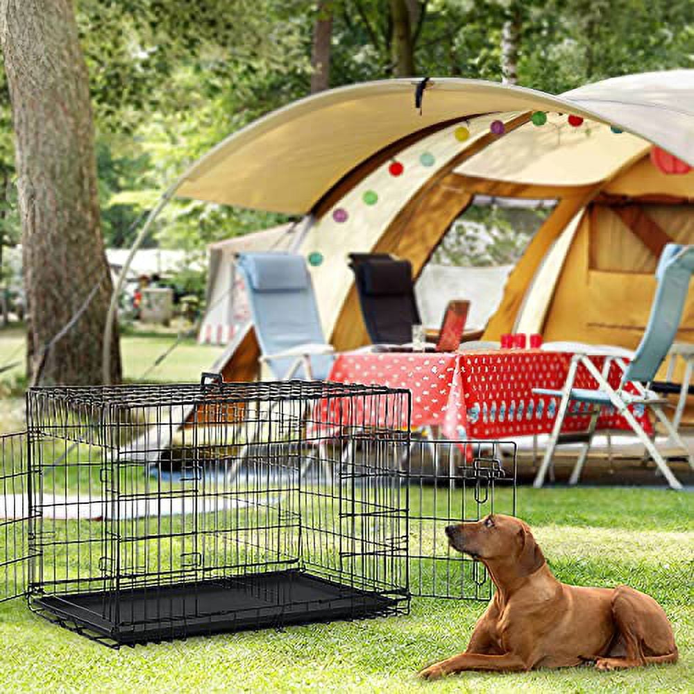 Dog Cage Dog Crate Dog Kennel Folding Metal Pet Crate for Small/Medium/Large Dogs 36 Inch Double Doors Puppy Kennel with Divider Panel Indoor Outdoor Travel Use(Black)
