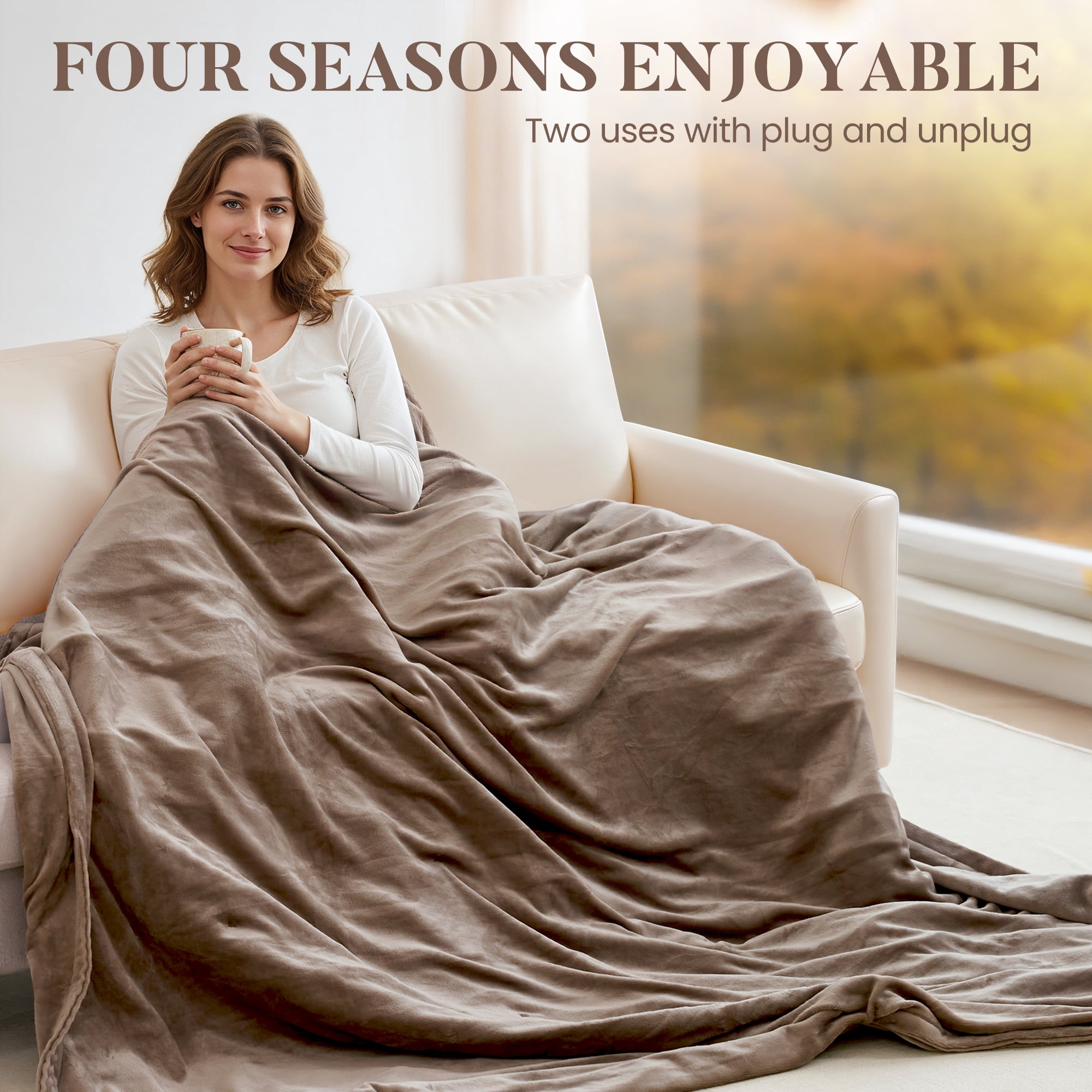 MaxKare Heated Blanket, Queen Size Electric Blanket with 10 Heating Levels & 10H Timers, Soft Flannel, Linen