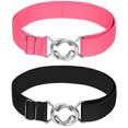 thumbnail image 2 of Falari 2-pack Womens Stretch Belt Adjustable Web Belt Metal Buckle All Occasion Dress Belt - Black & Hot Pink, 2 of 7