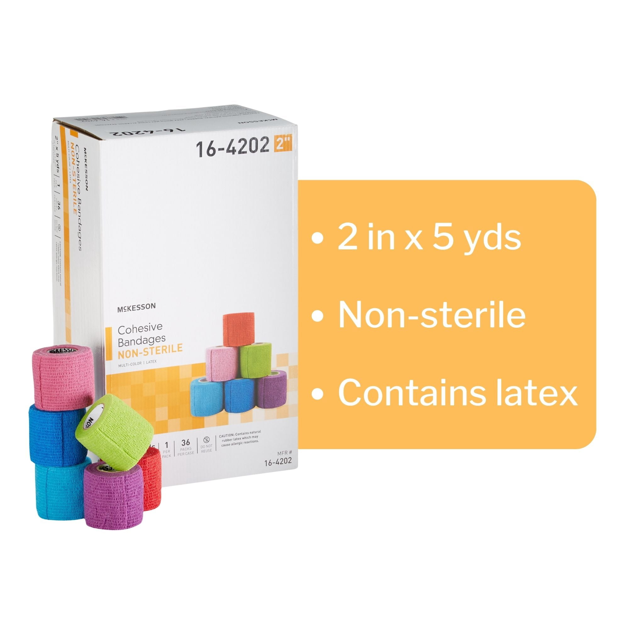 McKesson Cohesive Bandages, Self-Adherent Compression Wrap, 2 in x 5 yd, 1 Count, 36 Packs, 36 Total