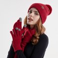thumbnail image 3 of Naierhg Beanie 1 Set Hat Scarf Gloves Set Windproof Plush Lining Ear Comfortable Solid Color Keep Warm Elastic Women Winter Woolen Hat Neckerchief Gloves Combo Daily WearKhaki, 3 of 8
