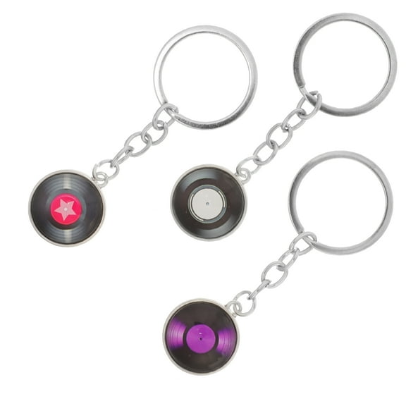 Soimiss 3Pcs Vinyl Record Keychains Metal Key Rings Durable Bag Hanging Pendants Assorted Colors