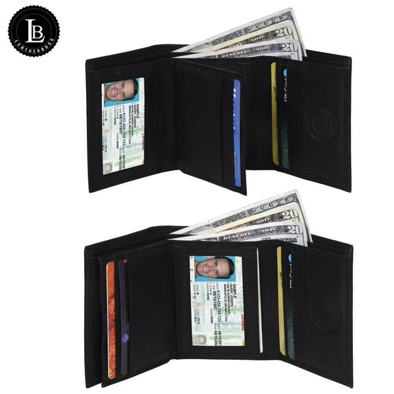 Leatherboss RFID Blocking Trifold Wallet for Men | Genuine Leather Wallet with Middle Flap | Slim Design, Multiple Card Slots, ID Window & Cash Compartment