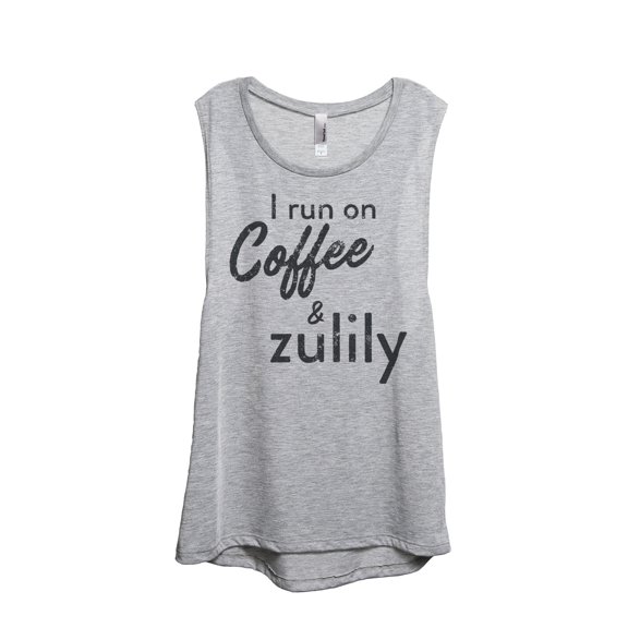 Thread Tank I Run On Coffee And Zulily Women's Sleeveless Muscle Tank Top Sport Grey Small