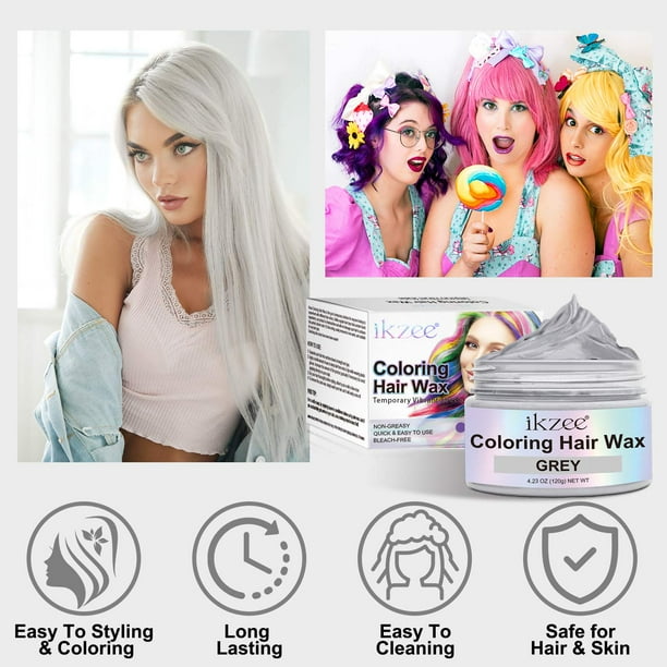 ikzee Coloring Hair Wax, Gray - Hair Styling Clay Washable