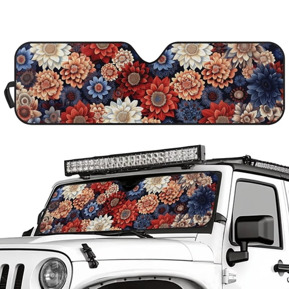 Uorisanigo Windshield Sun Shade Compatible with 2024 2025 Jeep Wrangler JL 2/4 Door-Blocks UV Rays Boho Mandala Floral Car Sunshade Keep Your Vehicle Cool, Car Sun Shade