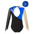 thumbnail image 2 of YONGHS Kids Girls Long Sleeve Gymnastic Leotard One Piece Bodysuit with Hair Scrunchie Royal Blue 14, 2 of 5