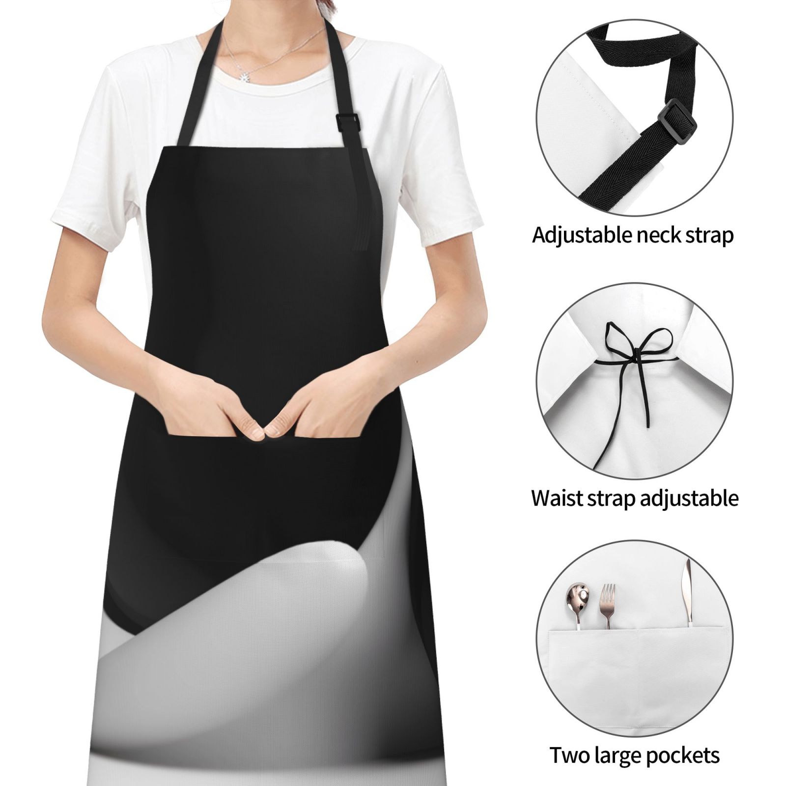 Kdxio Black White Fluid Sculpture Apron with Pockets Adjustable Kitchen Aprons for Men Women Waterproof Aprons for Cooking,Drawing,Crafting, Baking Household Cleaning