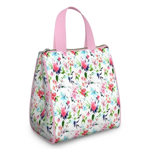 Pioneer Flower Floral Print Pattern Insulated Lunch Bag for Women & Adults,Large Portable Soft Cooler Lunch Bag,Thermal Food Storage Tote with Pearl Cotton,8.66L,8.75x5.75x9.5 Inch
