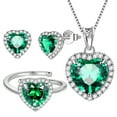 thumbnail image 6 of Juwaliy Heart Jewelry Sets for Women Mother's Day Gift,Emerald May Birthstone Necklace Earrings Ring Jewelry Green 925 Sterling Silver Christmas Birthday Gifts, 6 of 8