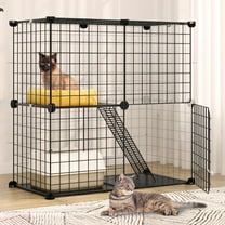 FASCK 2 Tier Cat Cage Indoor, Kitten Kennel Condo DIY Pet Playpen with Ladder for Small Animals Puppy Rabbit Bunny Squirrel