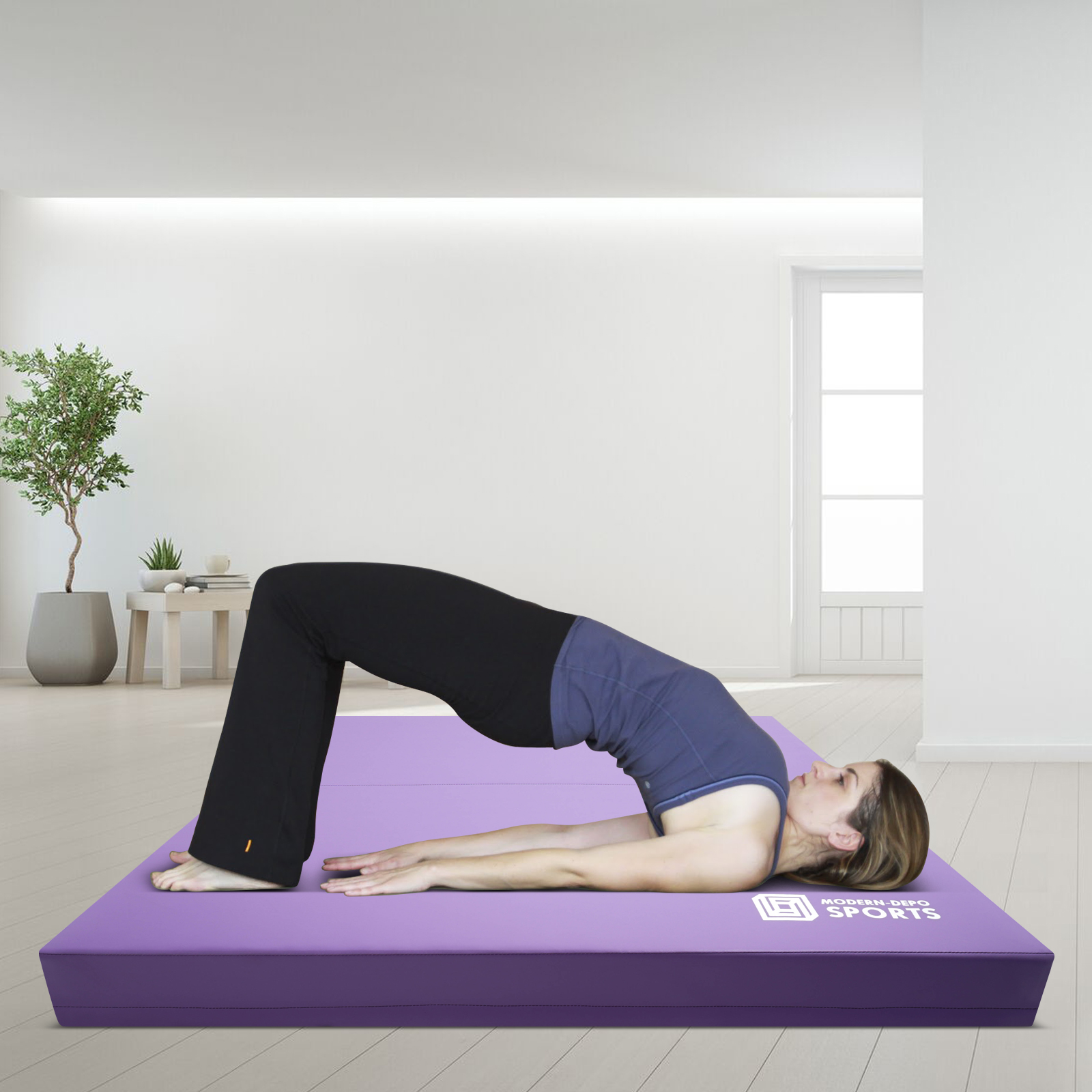 Gymnastics Mat for Kids 4'x4'x4" Foldable Tumbling Mats with Carrying Handles 2-Panels Fold Thick Exercise Mat for Home Aerobics Stretching Yoga, Purple