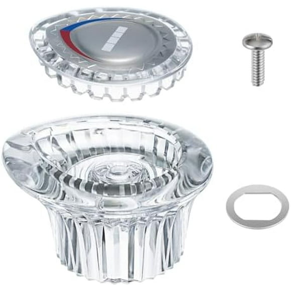 Shower Knob Handle Kit Compatible with Moen 96782 Chateau, Replacement Shower Knob Handle for Single Handle Bathroom Tub and Shower Handle, Include Screw, Chrome Knob Insert Transparent Transparent