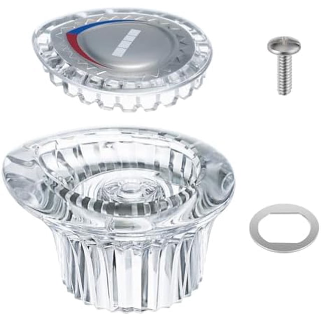 Shower Knob Handle Kit Compatible with Moen 96782 Chateau, Replacement Shower Knob Handle for Single Handle Bathroom Tub and Shower Handle, Include Screw, Chrome Knob Insert Transparent Transparent