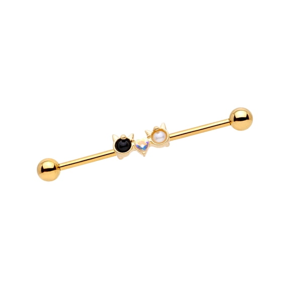 Body Candy 14G Anodized Steel Helix Cartilage Earring Black White Orb Kitty Love Industrial Barbell 1 1/2"