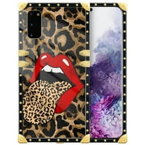 FKBRCL4U Compatible with Samsung Galaxy S20 Case, Brown Leopard Print Mouth Luxury Golden Decoration for Girl Women Soft TPU Shockproof Protective Hard PC Back