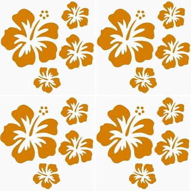 4Sheets Hawaiian Hibiscus Flower Car Decal Gold Laser Car Sticker Sun Protection Reflective Self Adhesive Car Accessories Automotive Exterior Decoration for SUV Laptop DIY