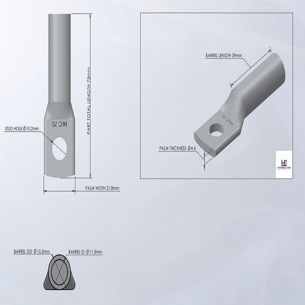 HLC Aluminum Lug | 70 mm² Wire Connector | Stud Hole | Heavy Duty Electrical Cable Lug | Crimp Type pack of 6