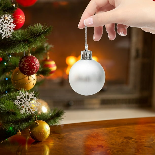 Bolas de adornos navideños con lazo para colgar para fiestas (muleta plateada de 20 piezas)