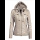 thumbnail image 3 of Chaqueta de Motociclista de con Capucha Desmontable y Mangas Largas para Mujer, Acolchada, Ajustada, de PU, con Cremallera Albaricoque XL, 3 of 6