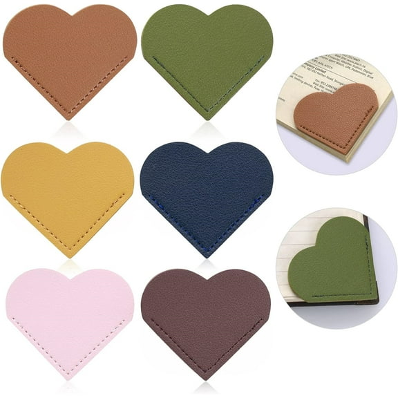 Leather Heart Bookmark,Bexikou 6 Pcs Corner Page Book Marks for Women,Kids, Book Accessories for Reading Lover,Cute Handmade Book Reading Gift for Book Lovers Book Holder(Random Color)