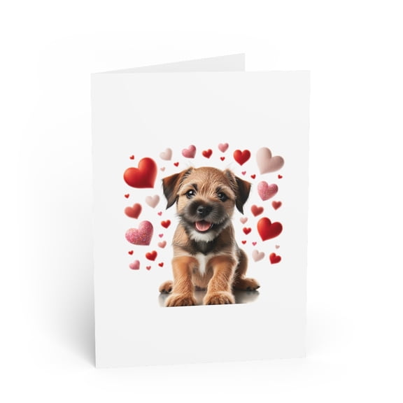 DistinctInk Greeting Card / Note Card - Valentine's Day Border Terrier Puppy - PACK of 1