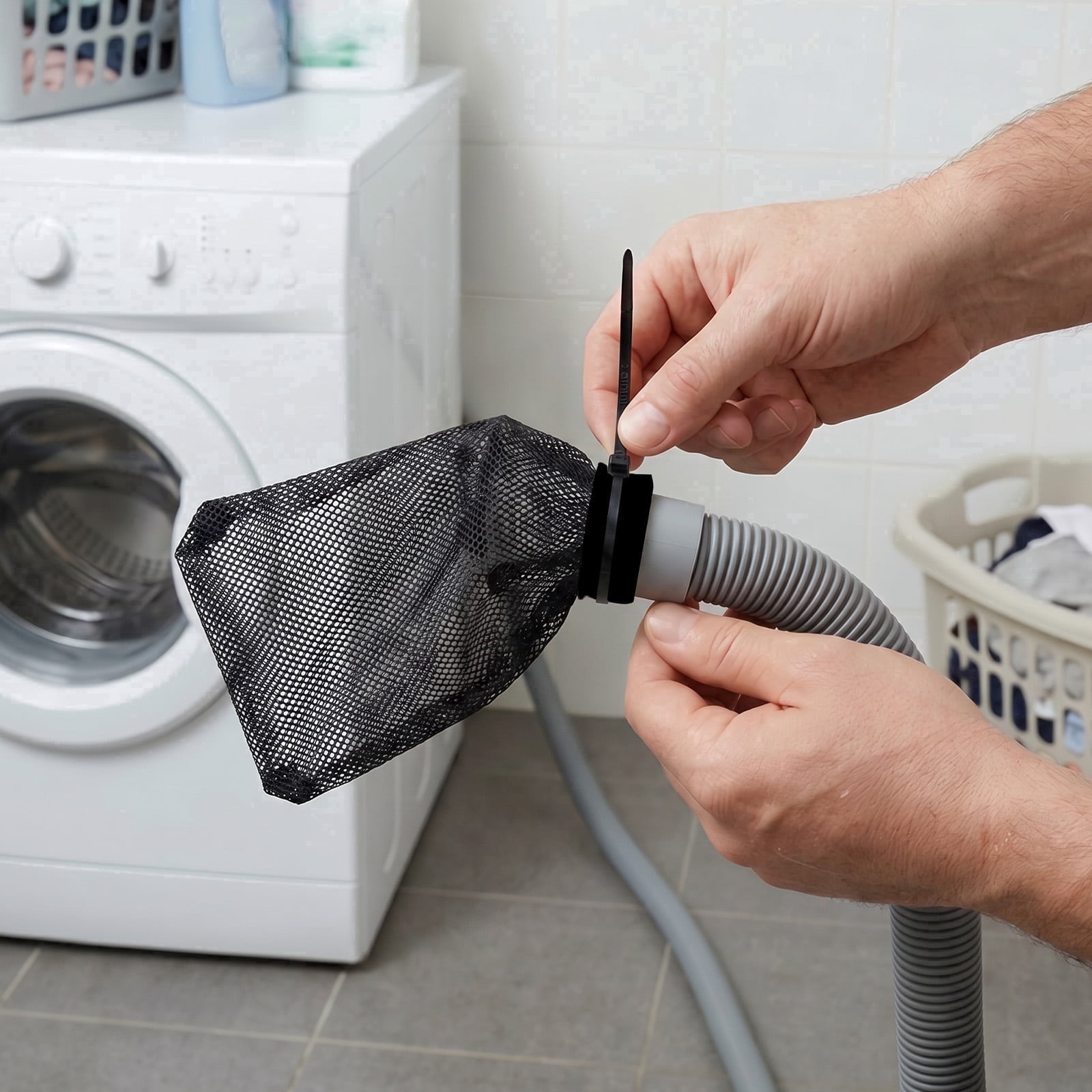 AEVXKHI 60 Pack Sturdy Lint Traps for Washing Machine Hose, Includes 20PCS Nylon Washer Hose Lint Trap Mesh and 40PCS Cable Ties, Washer Lints Catcher for Home Sink Drain System Hoses Screen Filter