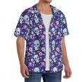 thumbnail image 2 of Balery Skull Purple Flower Camisa Casual de Manga Corta con Botones para Hombre, Texturizada, Estilo Cubano, para Playa, Verano-X-Large, 2 of 5