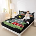 thumbnail image 4 of Manfei Fire Fighting Truck Full Size Sheets for Boys, Cartoon Car Vehicle Bed Sheets, Black Green Sheet Sets, Luxury Bedroom Decor, 4pcs, 4 of 7
